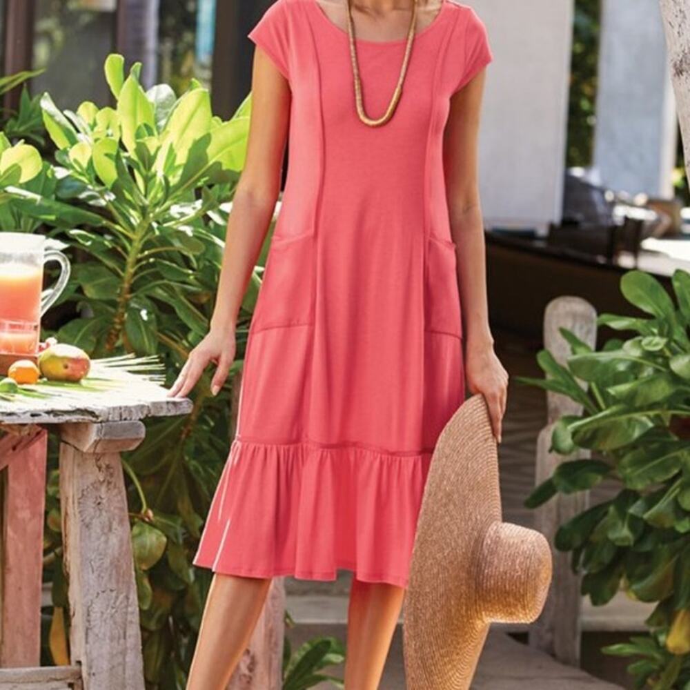 Soft Surroundings Fleuri A-line swing coral midi dress size S